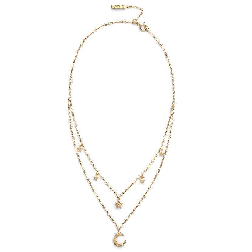 Celestial Double Crescent Moon and Star Necklace Gold | Olivia Burton ...