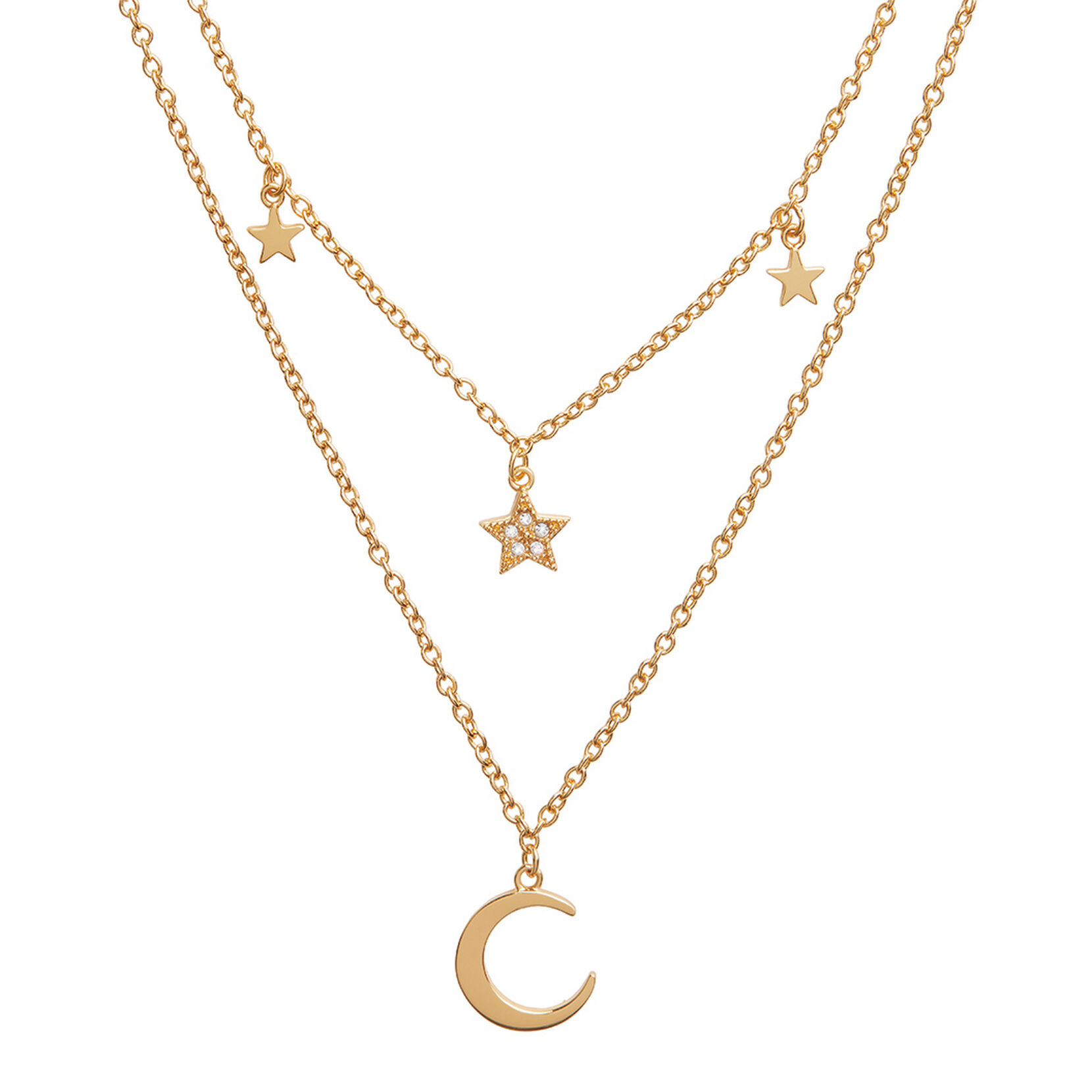 Celestial Gold Moon & Star Double Chain Necklace | Olivia Burton London