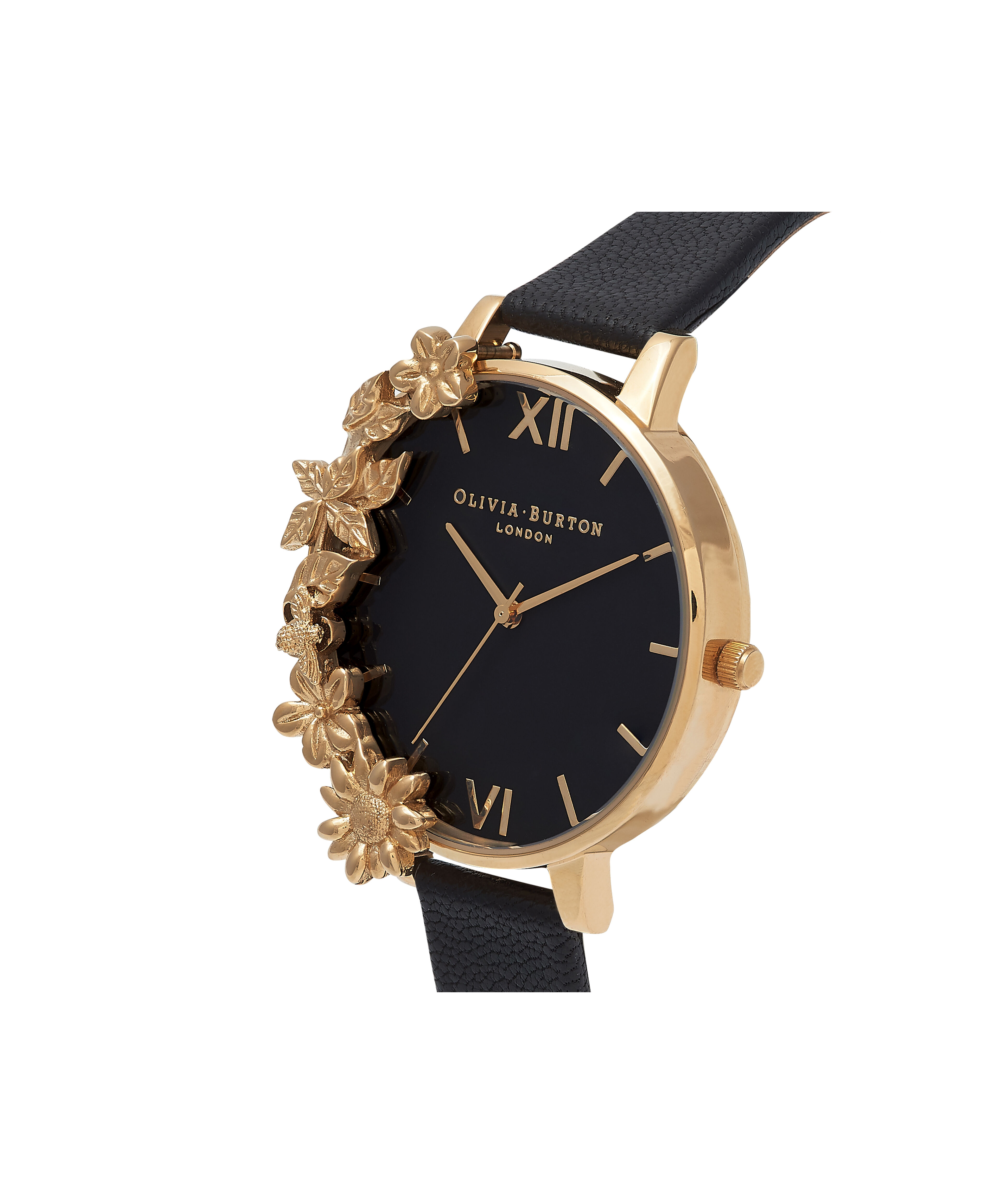 Ladies Case Cuff Black Dial and Gold