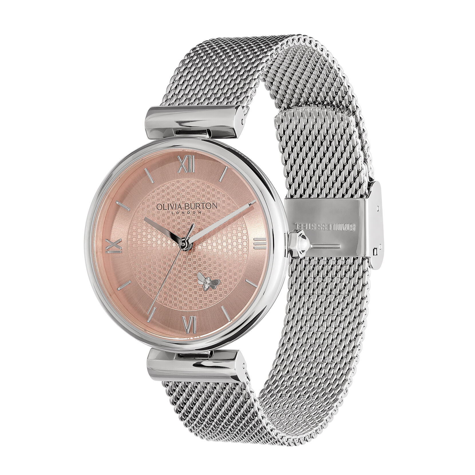 Signature 36mm Minima Bee T Bar Blush Silver Mesh Watch Olivia