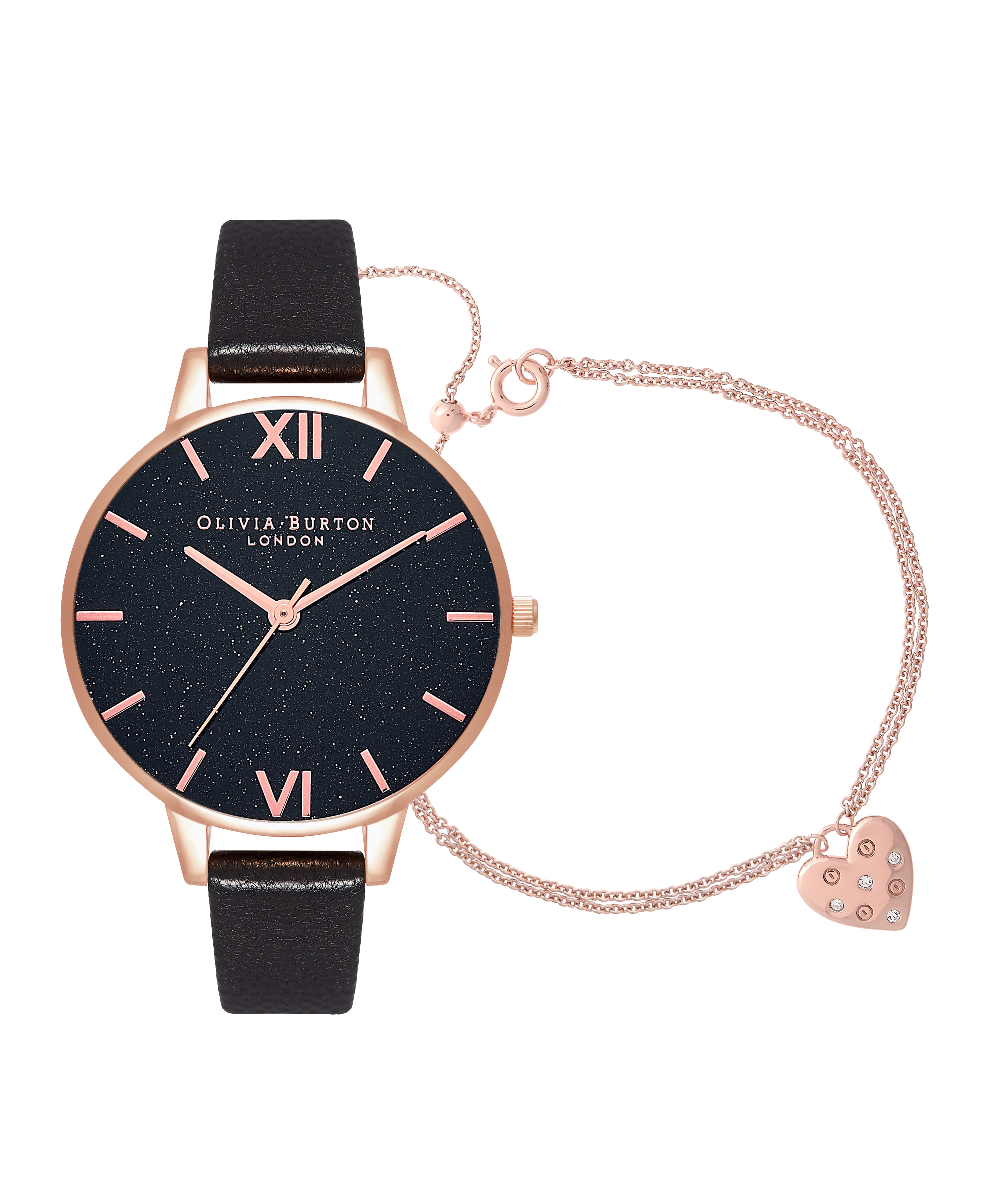 Glitter Dial 38mm Black Rose Gold Watch Classic Bracelet Gift