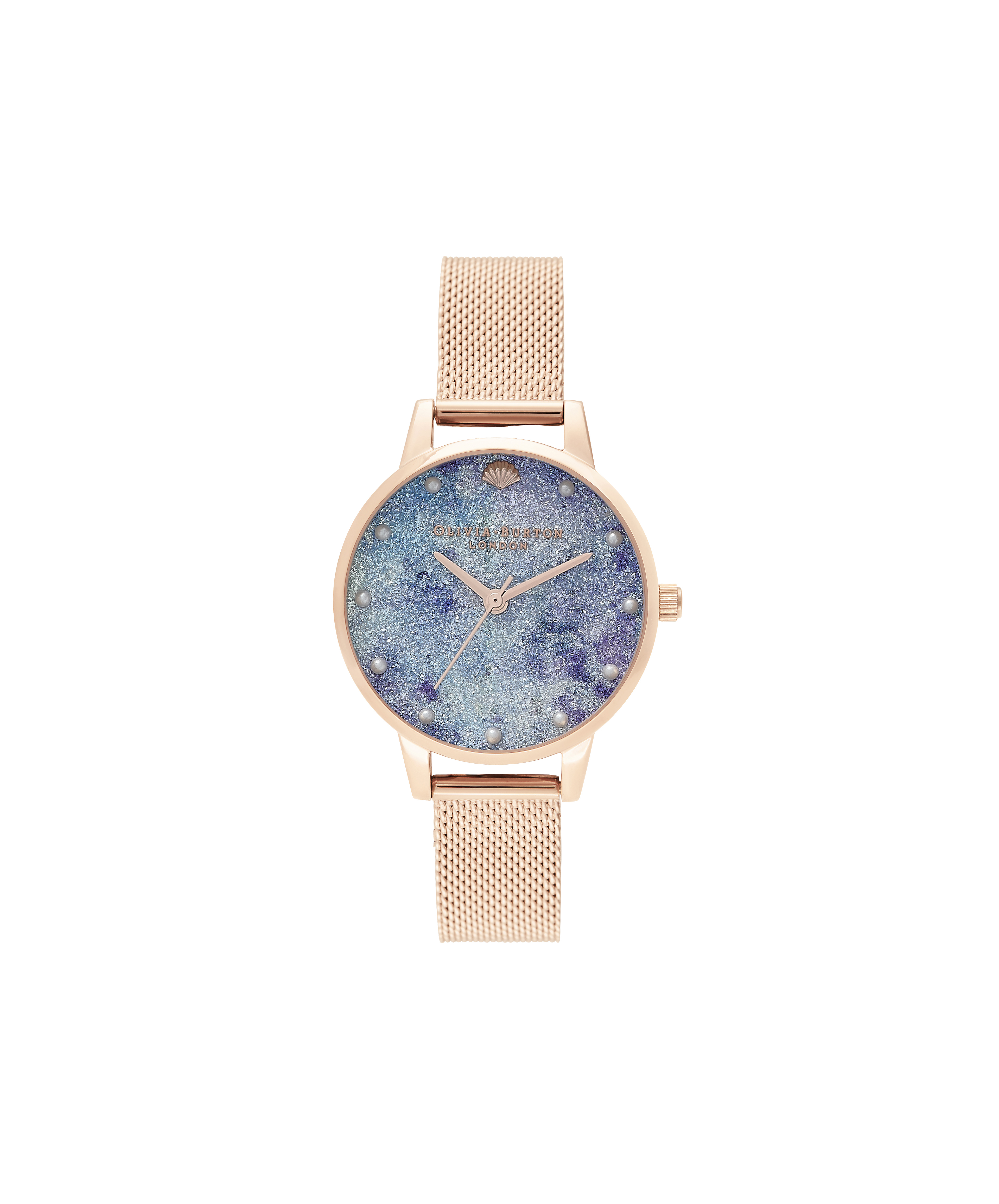 Deep Sea Midi Dial Faux Pearl Markers Rose Gold Mesh Watch